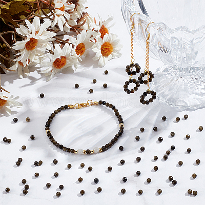 2 нити натуральных золотисто-блестящих бусин обсидиана G-NB0005-66-1