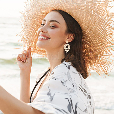 6 пара серег-гвоздиков из ротанга в форме пончика EJEW-AN0001-28-1