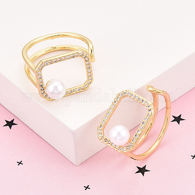 Латунные кольца-манжеты с микропаве и прозрачным цирконием для женщин KK-T074-25G-1