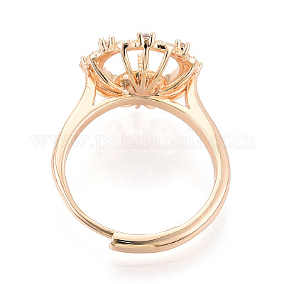 В форме цветка латунный микропаве прозрачный кубический цирконий регулируемые настройки кольца KK-T076-45G-1