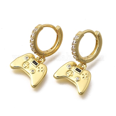 Латунные микро проложить серьги обруча кубического циркония EJEW-P322-14G-1