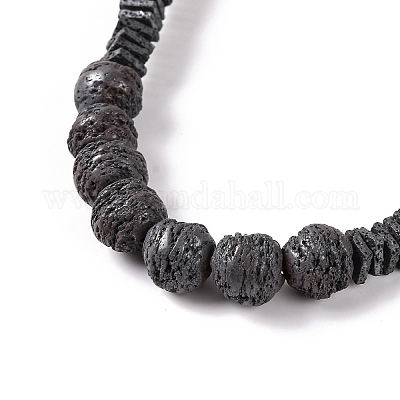 Квадратные и круглые ожерелья из натуральных бусин из лавового камня NJEW-Q341-12-1