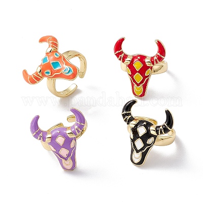 Кольцо-манжета с эмалированной головой быка RJEW-I086-01G-1