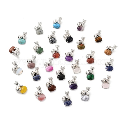 Латунные подвески в форме тигра с натуральными и синтетическими драгоценными камнями KK-C232-02P-RS-1