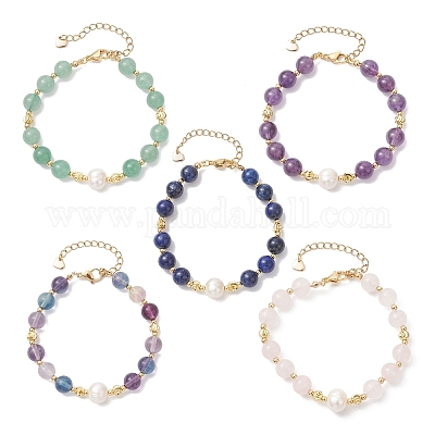 Круглые браслеты из натуральных смешанных бусин для женщин BJEW-JB12763-1