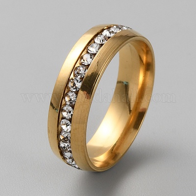 Перстень из нержавеющей стали с хрустальными стразами RJEW-WH0002-19G-1