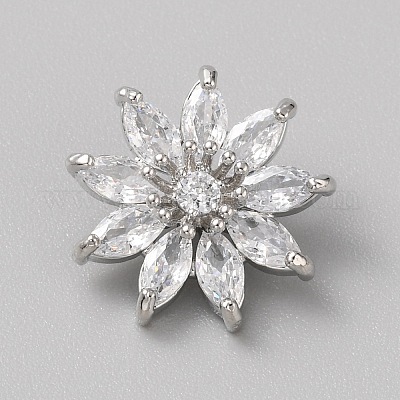 Пуговицы с прозрачным микропаве из сплава с 1 отверстием и кубическим цирконием BUTT-WH0001-15-1