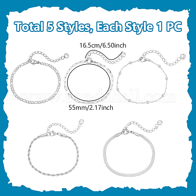 5шт 5 стиля браслетов-цепочек из нержавеющей стали BJEW-UN0001-79-1