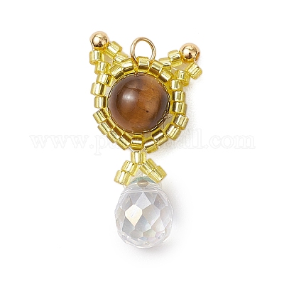 Подвески в форме кошки из натурального тигрового глаза и стеклянных бусин ручной работы PALLOY-MZ00488-03-1