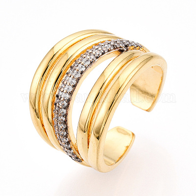 Латунные кольца-манжеты с микропаве и прозрачным цирконием для женщин KK-T074-09G-1