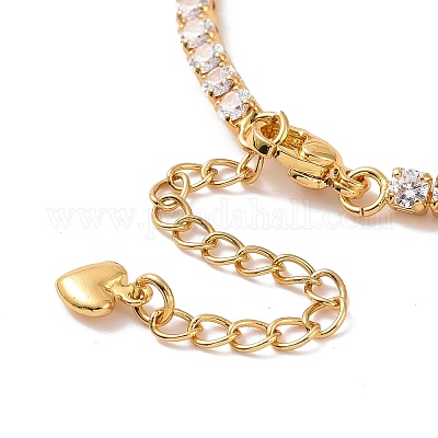 Теннисный браслет из прозрачного кубического циркония с сердцем BJEW-E015-03G-1