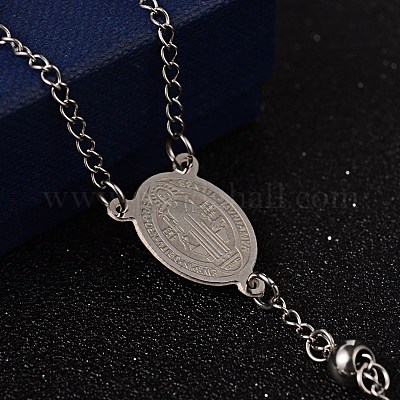 Не тускнеющий крест-распятие из нержавеющей стали четки бусины ожерелья X-NJEW-O096-27-1