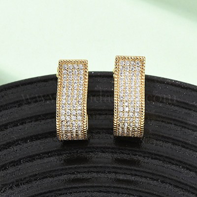 Серьги-гвоздики J-образной формы с микропаве из кубических цирконий из латуни EJEW-B153-13G-1