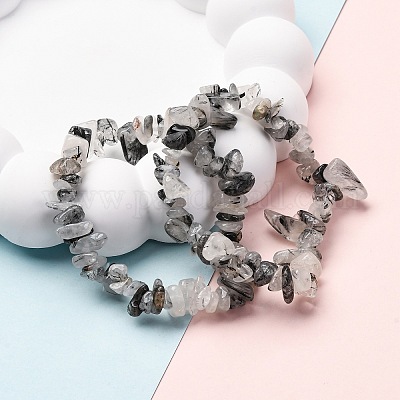 Браслеты из натурального турмалинового кварца / черного рутилированного кварца X-BJEW-JB03681-01-1