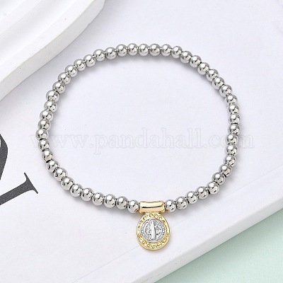 Браслеты с овальными подвесками из латуни BJEW-B148-03A-03-1