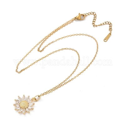 Латунный цветок микропаве кубический цирконий кулон ожерелья NJEW-C076-21G-1