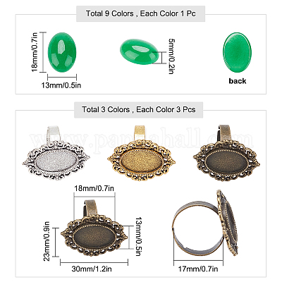 18шт набор для самостоятельного изготовления колец из натуральных драгоценных камней DIY-SC0015-34-1
