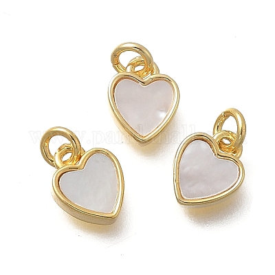 Подвески в форме сердца из латуни и натуральных ракушек KK-D431-025B-01G-1