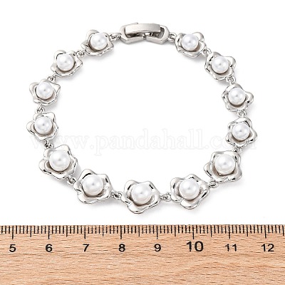 Браслеты из латунных звеньев с цветочным узором BJEW-G740-01P-1