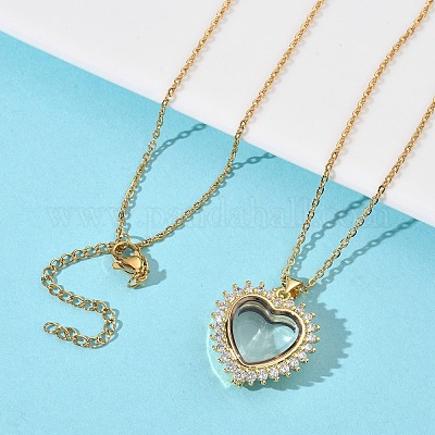 Подвеска в виде сердца из латуни с микропаве из прозрачных кубических цирконий и стекла NJEW-D341-01G-1