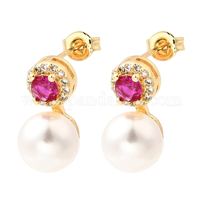 Круглые серьги-гвоздики из латуни с микропаве из кубического циркония EJEW-A135-20G-1