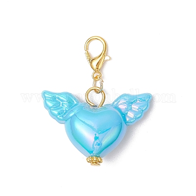 Подвесные украшения из непрозрачного акрила в форме сердца и крыла HJEW-JM03301-1