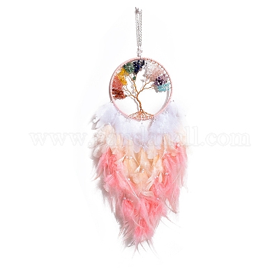 Паутина/сетка из железа и натуральных драгоценных камней с подвесками из перьев PW-WG69226-05-1