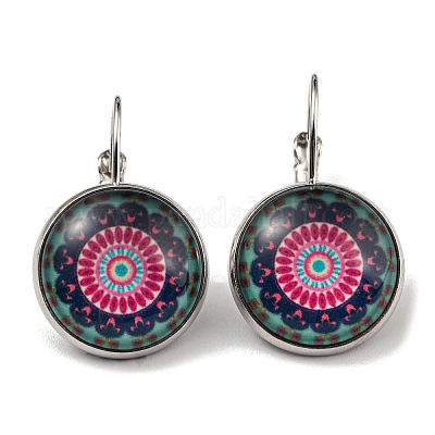 Серьги-рычаги из цветочного стекла с латунными штифтами EJEW-Q798-01W-1