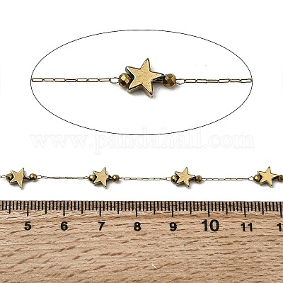 Цепи ручной работы из нержавеющей стали 304 с немагнитными гематитовыми бусинами в форме звезд CHS-L032-17G-01-1