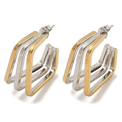 Квадратные серьги-гвоздики из нержавеющей стали 202 EJEW-H003-13GP-01-1