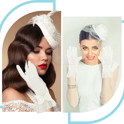 Перчатки из полиэстерового кружева с бантом DIY-WH0888-539B-1