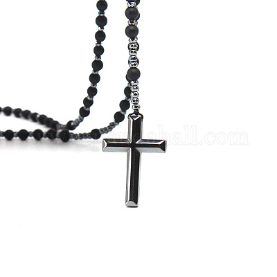 Ожерелья с подвесками из черного лабрадорита и черного гематита PW-WG39403-01-1