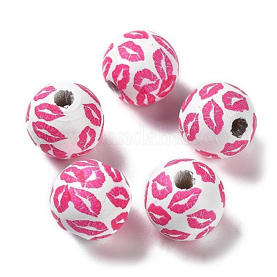 Деревянные бусины с принтом на тему Дня святого Валентина WOOD-G017-02E-1