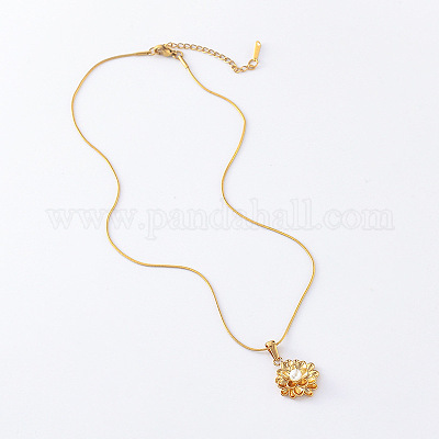 3 шт. винтажное ожерелье из нержавеющей стали с имитацией жемчуга в виде цветка лотоса для женщин AX2809-1