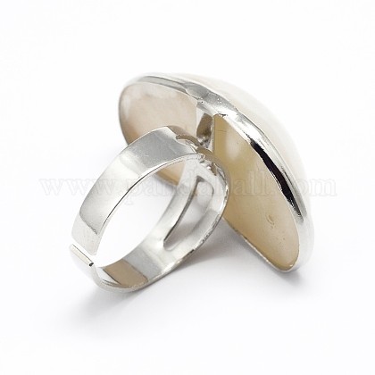 プラチナメッキ真鍮製ホワイトシェル指輪  貝殻色  18mm RJEW-E023-03-1