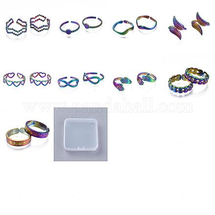 9Pcs 9 Style 304 Stainless Steel Hand & Infinite & Heart & Moon Cuff Rings RJEW-SZ0001-19-1