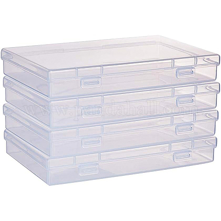 BENECREAT 4 Pack 17x10.5x2.5cm Inches Large Clear Plastic Box Container Clear Storage Organizer with Hinged Lid for Small Craft Accessories Office Supplies Clips CON-BC0005-36-1