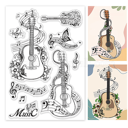PH PandaHall Music Clear Stamps Guitar Flower Silicone Rubber Stamp Film Frame Transparent Seal Stamps for Music Festival Party Invitation Card Postcard Album Photo Gift Box Decoration Scrapbooking DIY-WH0167-57-0533-1