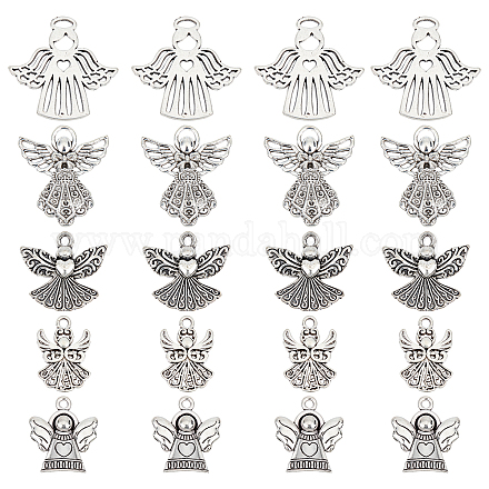 SUNNYCLUE 1 Box 50Pcs 5 Style Guardian Angel Charms Angel Wing Charms Bless Lucky Charm Fairy Wing Tibet Style Alloy Fairy Charm for Jewelry Making Charms DIY Craft Bracelets Necklace Earrings Women PALLOY-SC0004-07-1
