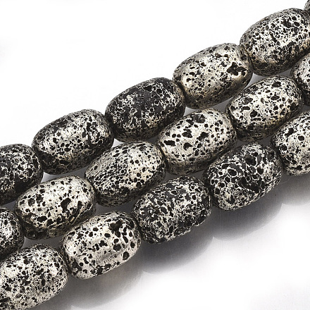 Brins de perles de pierre de lave naturelle galvanisées G-S249-04-10x14-1