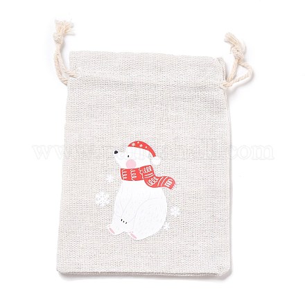 クリスマスコットンクロス収納ポーチ  長方形巾着袋  キャンディーギフトバッグ用  クマの柄  13.8x10x0.1cm ABAG-M004-02E-1