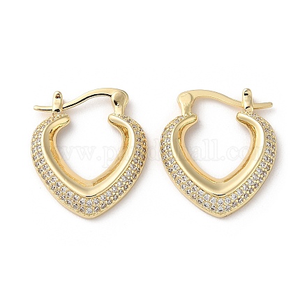 Heart Brass Cubic Zirconia Hoop Earrings EJEW-K247-09G-1