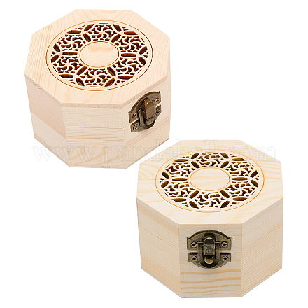 Gorgecraft scatola di immagazzinaggio di legno cavo incompiuto di forma ottagonale 2pcs OBOX-GF0001-10-1