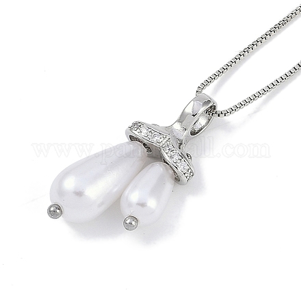 Стойка покрытие латунь микропаве прозрачный кубический цирконий каплевидный кулон коробка цепочка ожерелья NJEW-P317-03P-1