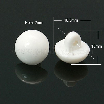 アクリルシャンクボタン  不透明なアクリルボタンビーズ  半円  ホワイト  直径試合10.5mm  厚さ10mm  穴：2mm  約1350個/500g SACR-530-10-1