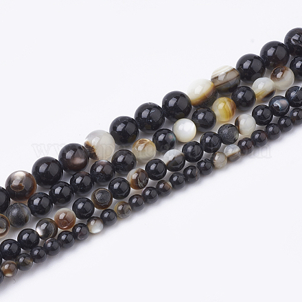 Chapelets de perle en coquille noire SSHEL-Q300-078B-1