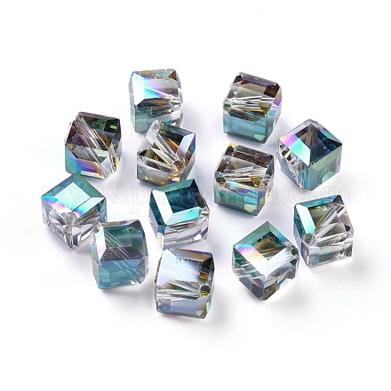 Full Rainbow Plated Crystal Glass Cube Beads X-EGLA-F023-B05-1