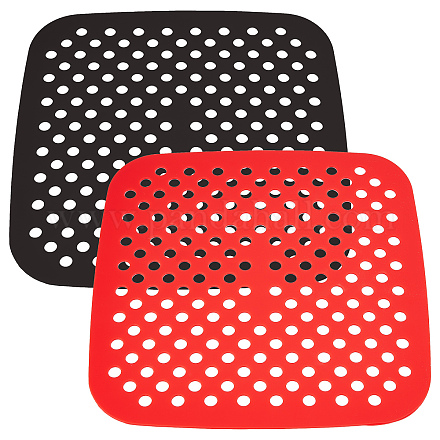 GORGECRAFT 2 Colors Silicone Air Fryer Liners Square Reusable Baking Mat Set Non-Stick Rubber Mat Basket Pad for Parchment Paper Replacement Air Fryer Baking Steaming Cooking AJEW-GF0006-33-1