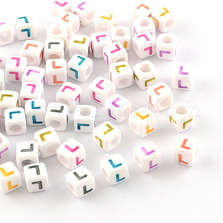 Letter Style Opaque Acrylic European Large Hole Cube Beads OPDL-S073-L-1