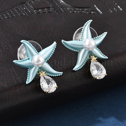 Латунь кубического циркония серьги стержня EJEW-D301-03G-03-1